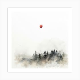 Red Balloon In The Fog Art Print