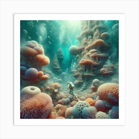 Diving Into The Water, Discovering An Underwater Garden Of Coral Castles 3 Art Print