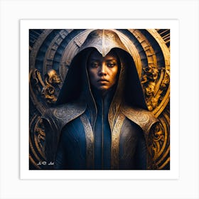 A Mystical Priest Women In Indigo Ink And Gold Art Print