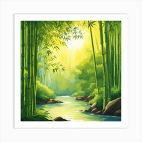 A Stream In A Bamboo Forest At Sun Rise Square Composition 218 Art Print