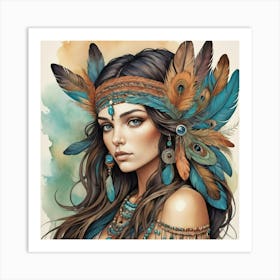 Feathered Muse Boho Art Style Art Print 3 Art Print