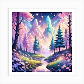 A Fantasy Forest With Twinkling Stars In Pastel Tone Square Composition 87 Art Print