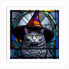 Cat, Pop Art 3D stained glass cat witch limited edition 6/60 Art Print
