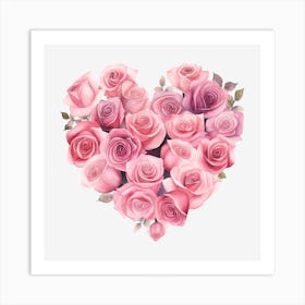 Pink Roses Heart 2 Art Print