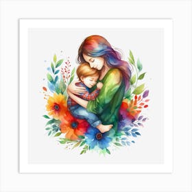 Mother And Child Watercolor Mothers Day 3 Art Print