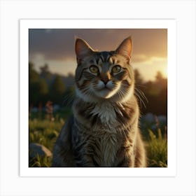 Photo Of Ultra Realistic Cat, Dramatic Light, Pale Sunrise, Cinematic Lighting Art Print