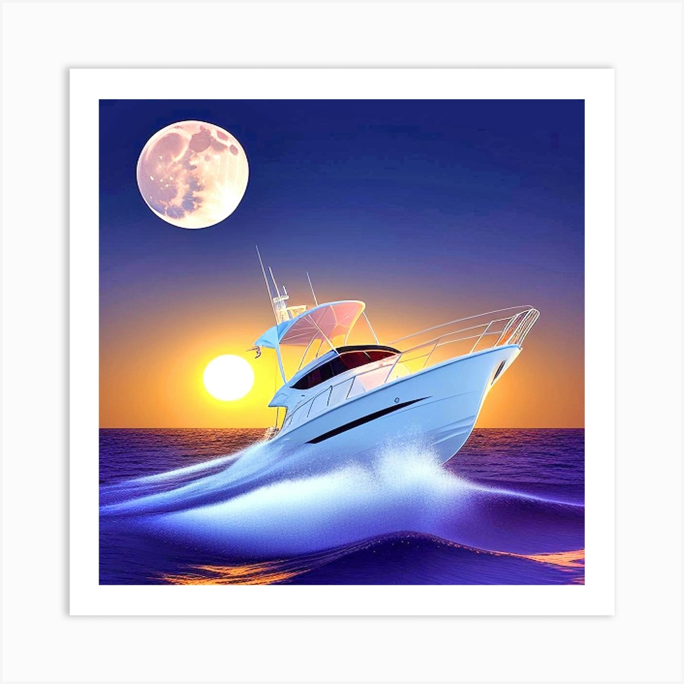 Boat In The Ocean At Sunset Art Print by MdsArts - Fy