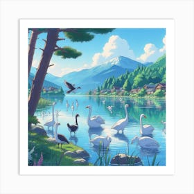 Swans In The Lake 1 Art Print