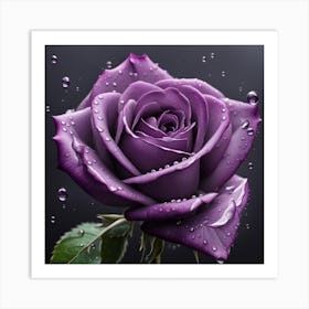 Purple Rose With Water Droplets Art Print