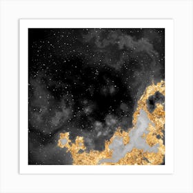 100 Nebulas in Space with Stars Abstract in Black and Gold n.006 Art Print