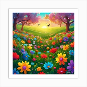 Colorful Flowers In The Meadow Poster