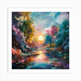 A stunning oil painting of a vibrant and abstract watercolor 21 Art Print