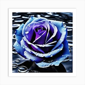 Blue Rose With Water Droplets 1 Art Print