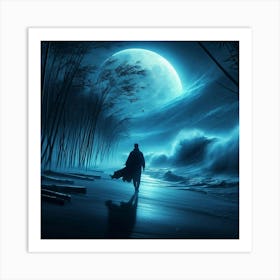 Man Walking On The Beach Art Print