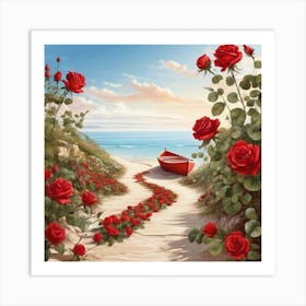 Red Roses On The Beach 2 Art Print