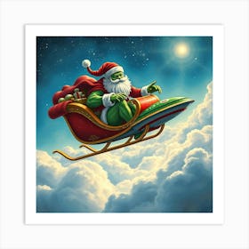 Alien Santa in Ufo Sleigh Art Print