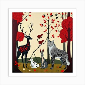 Foxes In The Forest Art Print