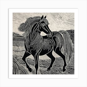 Abstract Horse Linocut Illustration Art Print