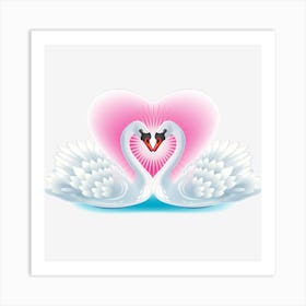 Romantic White Swan Bird In Pairs Love Animals Art Print