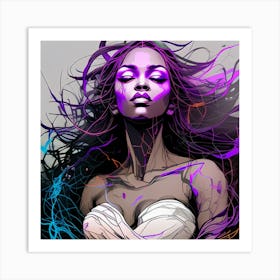 Woman With Purple Hair Art Print