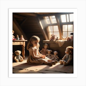 Little girl playing with dolls Art Print