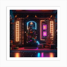 Christmas House At Night 6 Art Print