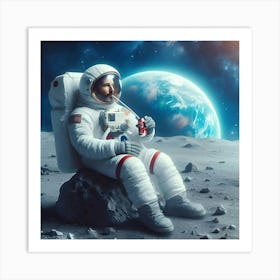 A Realistic Image Of A Man Drinking A Coke On The Moon Art Print