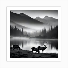 Deer In The Mist 2 Art Print