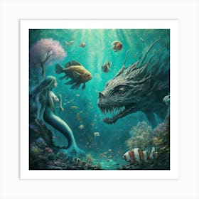 Sirens Reverie Beneath The Azure Veil Of Aquatic Dreams Art Print