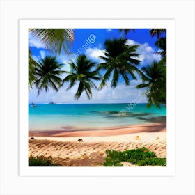 Tropical Beach With Palm Trees 1 Art Print