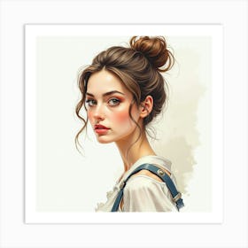 Portrait Of A French Artist In Watercolor, Capturing Elegance And Creativity 1 Art Print