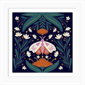 Folk Art Moth Orange And Cream Art Print