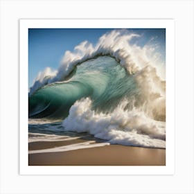 Large Wave Breaking On Beach Art Print