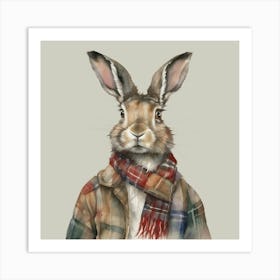 Highland Hare with Tartan Scarf Art Print