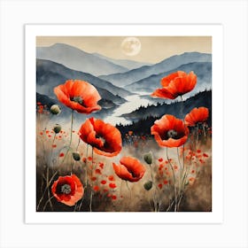 Poppy Landscape Painting (6) Art Print