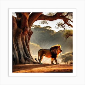 Lion Under A Tree 8 Art Print