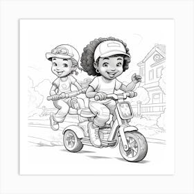 Two Kids On A Scooter Art Print