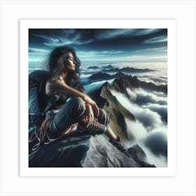 Climber On Mountain Top Art Print