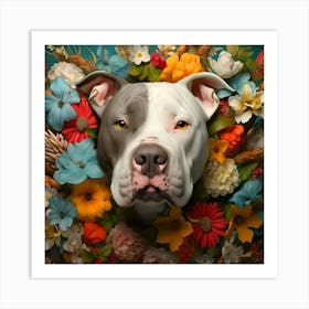 Flower Dog Pitbull Art Print