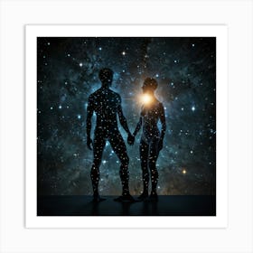 Couple Holding Hands In Space 1 Art Print