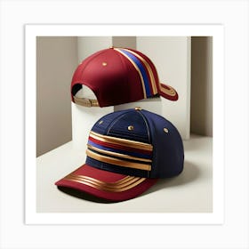 A Stunning, Intricately Designed Baseball Cap With Vibrant Colors And Varying Textures, Adorned With Bold, Curved Lines And Geometric Patterns, Featuring A Slightly Curved Brim And A Fitted, Rounded Crown (3) Art Print