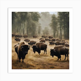 Herd Of Bison Art Print