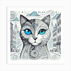 Grizzle Tail City Cat Art Print