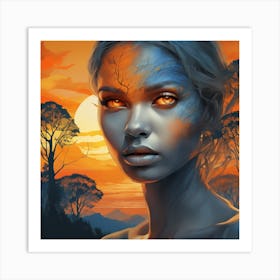 Sunset Visage A Cinematic Blend Of Nature And Humanity In Dark Fantasy (8) Art Print