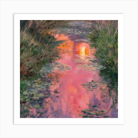 Tranquil Reflections Monet Inspired Painting Of A Serene Pond (4) Art Print