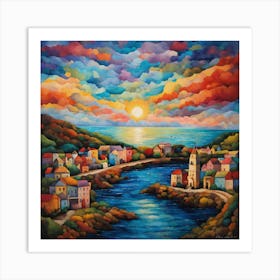 Sunset Over The River Art Print