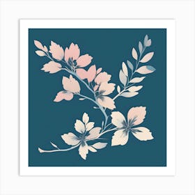 Beige Flowers With Light Pink And Blue Background Art Print