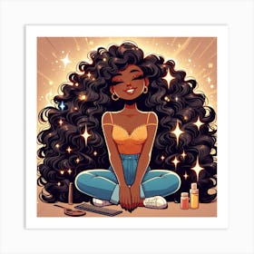 Black Girl With Curly Hair 2 Art Print