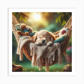 Golden Retriever Sleeping In A Hammock Art Print