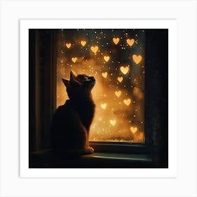 Dreamy Night Sky with Heart Stars Cat 6 Art Print